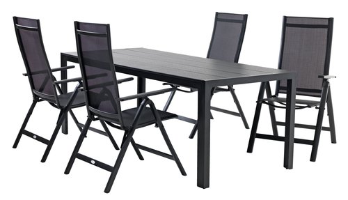 MADERUP D205 stôl čierna + 4 LOMMA polohovacie kreslo čierna