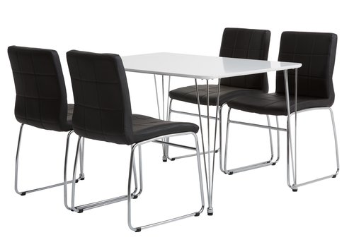 BANNERUP H120 asztal fehér + 4 HAMMEL szék fekete