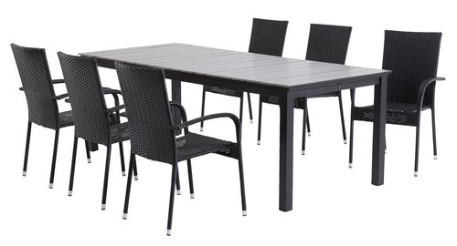 MOSS L214/315 tafel grijs + 4 GUDHJEM stoelen zwart