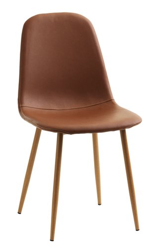 Dining chair JONSTRUP cognac faux leather/oak color