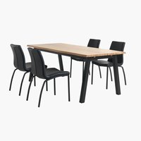 SKOVLUNDE L200 tafel naturel eiken + 4 ASAA stoelen zwart
