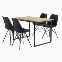 AABENRAA L120 table chêne + 4 KLARUP chaises noir