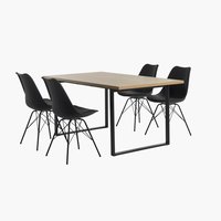 AABENRAA C160 mesa carvalho + 4 KLARUP cadeiras preto