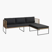 Sofa UGILT szezlong 3-miejscowy drewno