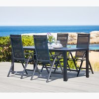 Table MADERUP L205 noir + 4 chaises LOMMA inclinable noir