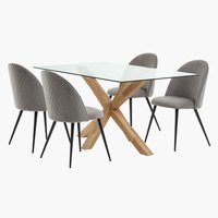AGERBY L160 table oak + 4 KOKKEDAL chairs grey velvet