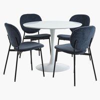 Table RINGSTED Ø100 blanc + 4 chaises MANSTRUP pétrole