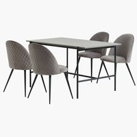 TERSLEV L140 table + 4 KOKKEDAL chairs grey velvet