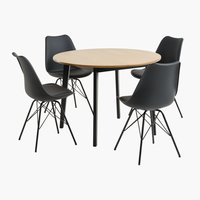 JEGIND D105 table oak + 4 KLARUP chairs black