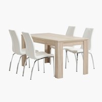 HASLUND H160 asztal tölgy + 4 HAVNDAL szék fehér