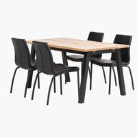 SKOVLUNDE H160 asztal natúr tölgy + 4 ASAA szék fekete