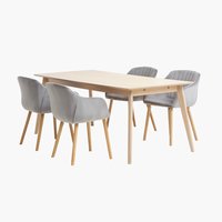KALBY L200/290 table oak + 4 ADSLEV chairs grey velvet