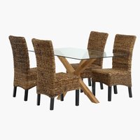 AGERBY H160 asztal tölgy + 4 TORRIG szék natúr/barna