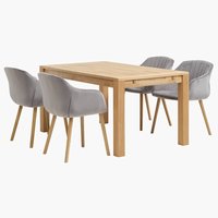 HAGE L150 table oak + 4 ADSLEV chairs grey velvet
