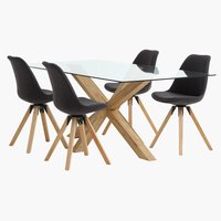 AGERBY L200 table chêne + 4 DREJHUS chaises anthracite