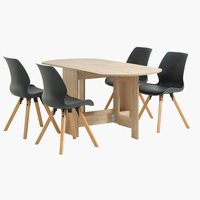OBLING L100/163 table chêne + 4 BOGENSE chaises gris