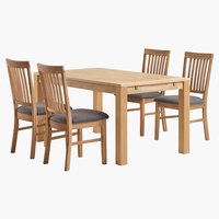Table HAGE L150 chêne + 4 chaises HAGE gris/chêne