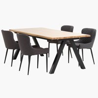 SANDBY L210 table chêne nat. + 4 PEBRINGE chaises gris/noir