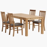 Table HAGE L190 chêne + 4 chaises HAGE gris/chêne