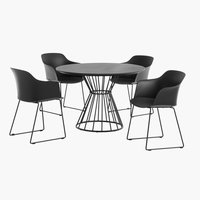 FAGERNES Ø110 pöytä harmaa + 4 SANDVED tuoli musta