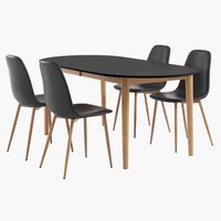 EGENS H190/270 asztal fekete + 4 JONSTRUP szék fekete/tölgy
