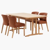 Table AALBORG L180/270 + 4 chaises KULBY brun/chêne