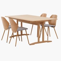 AALBORG L180/270 Tisch + 4 HORNE Stühle grau/eiche