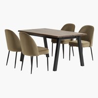 SKOVLUNDE L160 table dark oak + 4 UK VASBY chairs olive