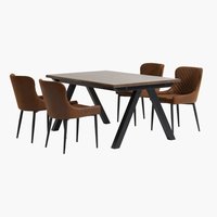Table SANDBY L160 chêne foncé + 4 chaises PEBRINGE brun/noir
