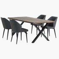 Table ROSKILDE L200 chêne foncé + 4 chaises LUNDERSKOV noir