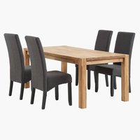 LAKKENDRUP L190 Tisch + 4 BAKKELY Stühle schwarz/grau