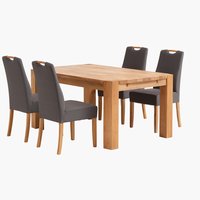 OLLERUP L160 table chêne + 4 ORNEBJERG chaises gris/chêne
