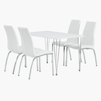 BANNERUP P120 pöytä valkoinen + 4 HAVNDAL tuoli valkoinen