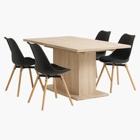 BIRKELSE H160/200 asztal tölgy + 4 KASTRUP szék fekete