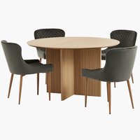 VESTERBORG D130 table oak+4 PEBRINGE chairs grey velvet