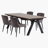 SANDBY L210 table chêne foncé + 4 PEBRINGE gris/noir