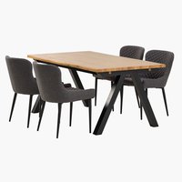SANDBY L160 table chêne naturel + 4 PEBRINGE chaises gris/n.
