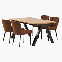 Table SANDBY L160 chêne nat. + 4 chaises PEBRINGE brun/noir