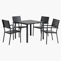 MADERUP D90 miza + 4 PADHOLM stoli črna