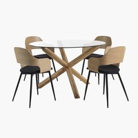 Mesa AGERBY Ø119 roble + 4 sillas HVIDOVRE roble/negro