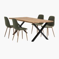 ROSKILDE Μ200 τραπέζι φυσικό δρυς + 4 BISTRUP καρέκλες λαδί