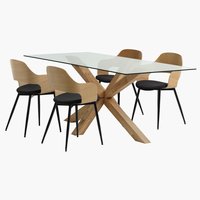 AGERBY H190 asztal tölgy + 4 HVIDOVRE szék tölgy/fekete