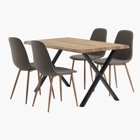 ROSKILDE Μ140 τραπέζι φυσικό δρυς +4 BISTRUP καρέκλες λαδί