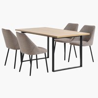 Table AABENRAA L160 chêne + 4 chaises VELLEV sable/noir