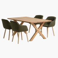 GRIBSKOV L180 table oak + 4 ADSLEV chairs olive
