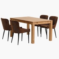 HAGE L150 table chêne + 4 PEBRINGE brun/noir