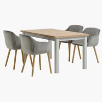 MARKSKEL L150/193 table gris + 4 ADSLEV chaises velours
