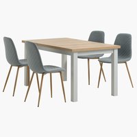 Table MARKSKEL L150/193 gris + 4 chaises JONSTRUP bleu clair