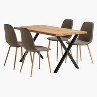 ROSKILDE L140 table natural oak + 4 BISTRUP chairs olive