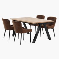 SANDBY L160 table chêne naturel + 4 PEBRINGE brun/noir